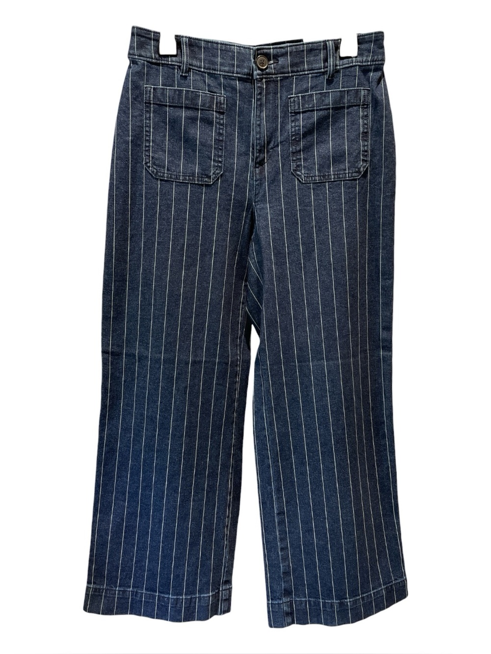 LOFT Palmer Wide Leg Jeans | Blue/White Pinstripe - Picture 4 of 12